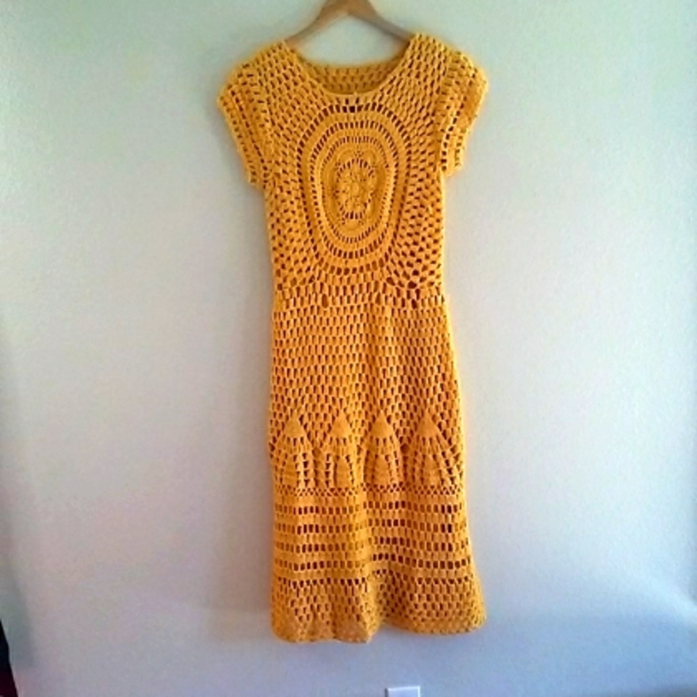 Midnight Velvet Yellow Crochet Dress Size Small